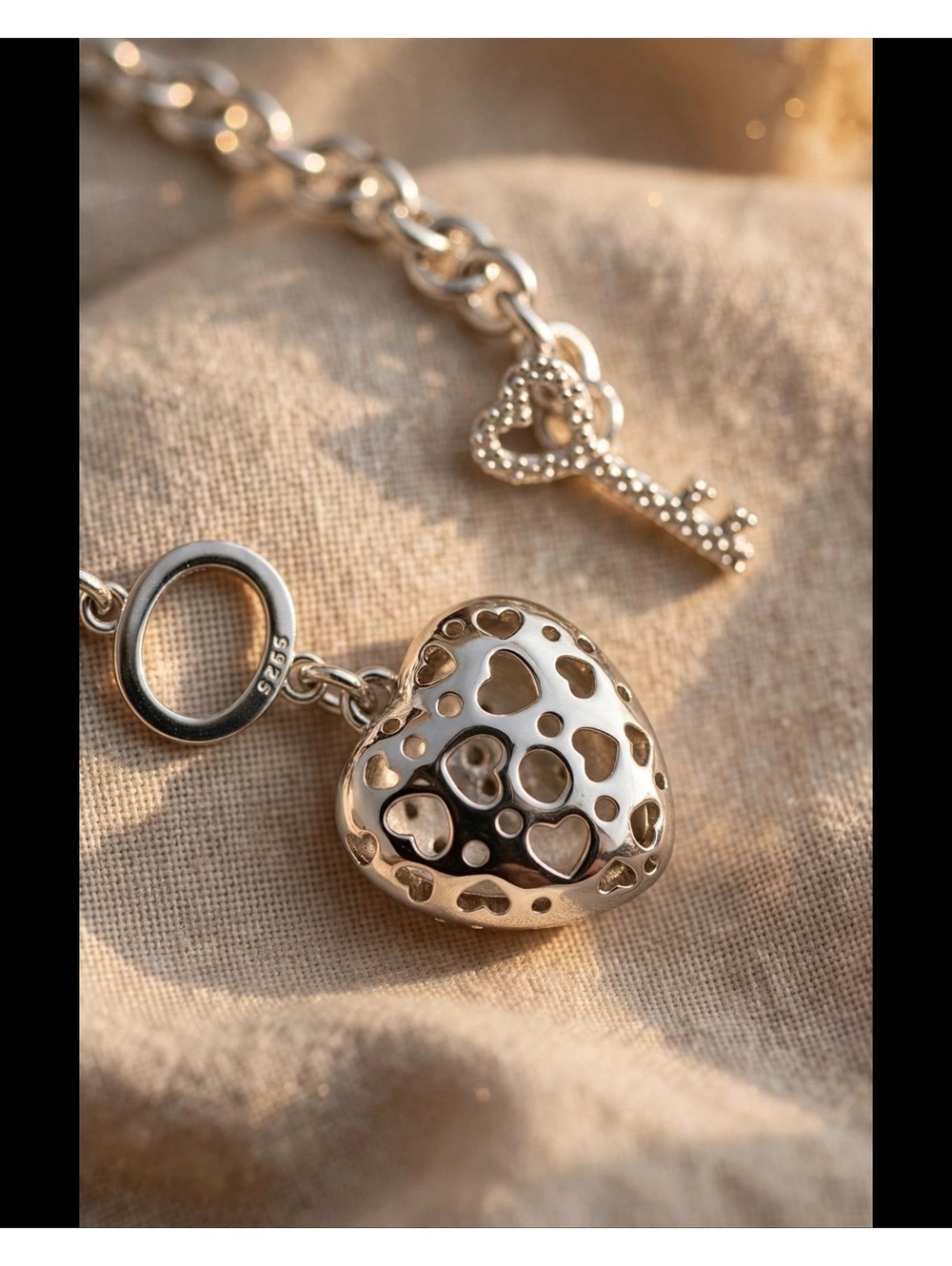 Heart Pendant Bracelet – 6 Inch, Double-Sided Puffy Heart Charm, Toggle Clasp